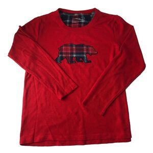 Eddie Bauer Womens Sleepwear Waffle Knit Plaid Bear Red Size Medium